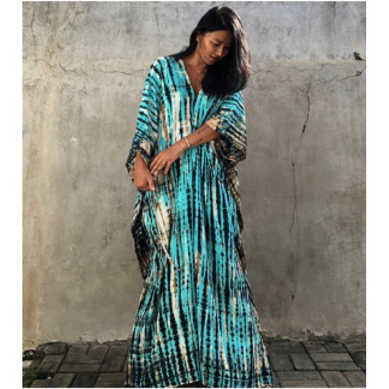 Rayon Printed Blooming Loose Vacation Robe Beach Dress Bikini Sun Protection Shirt