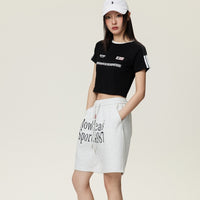 Embroidered Shoulder Short Top For Women High Waist Retro