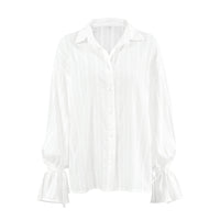Design Jacquard Tie-neck Flared Sleeves Women's Shirt