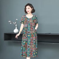Middle-aged And Elderly Women's Cotton Silk Printing Maxi Dress
