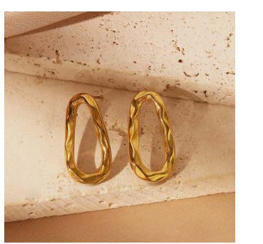 Hollowed Heart Shape Stud Design Hammer Line Geometric Personality Retro Stainless Steel Earrings