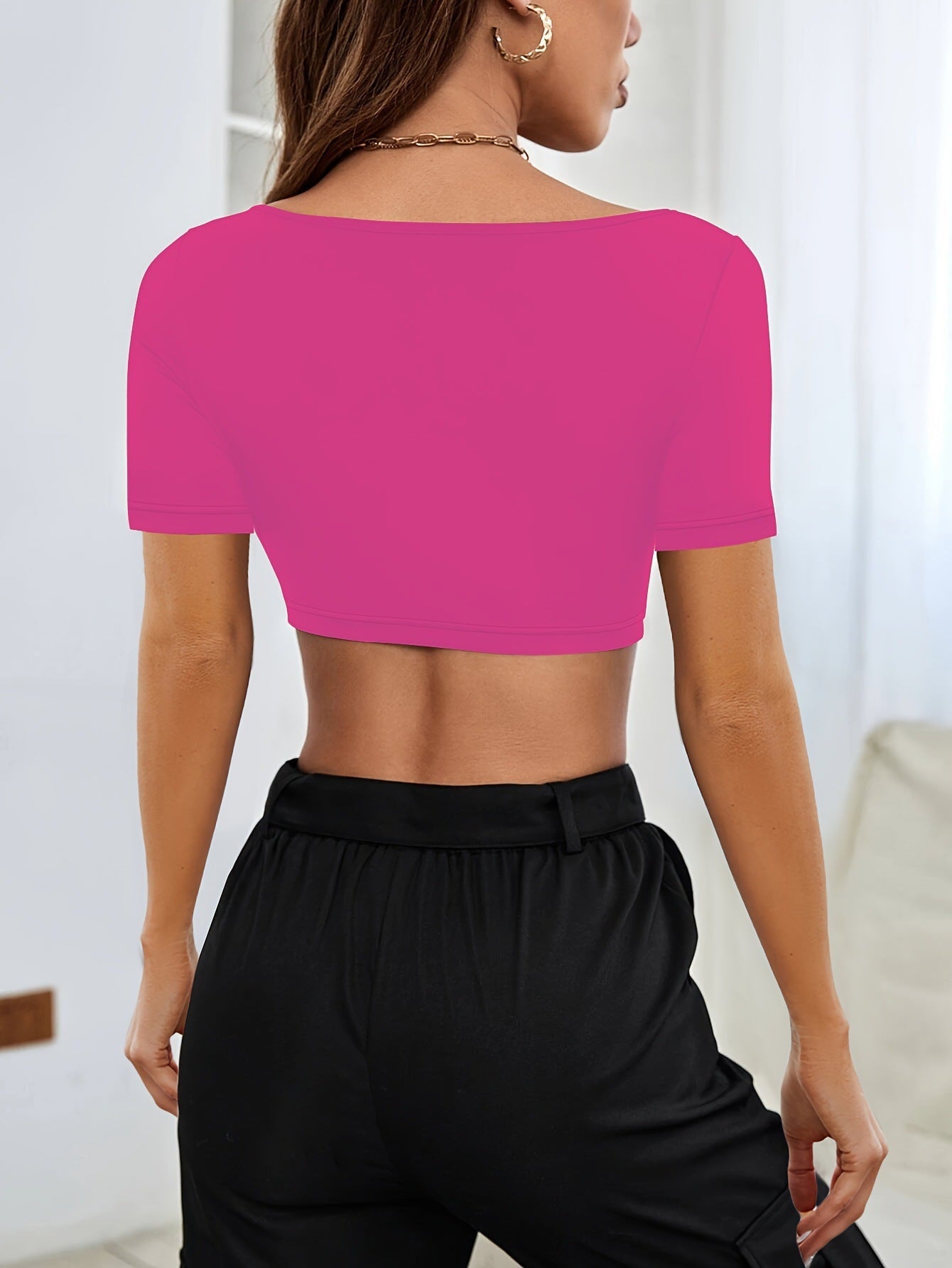 Summer Sports Casual Women's Cropped Knitted High Elastic T-shirt - Chic Angle