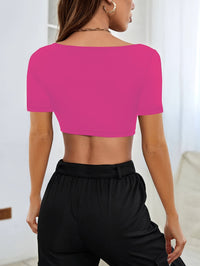Summer Sports Casual Women's Cropped Knitted High Elastic T-shirt - Chic Angle