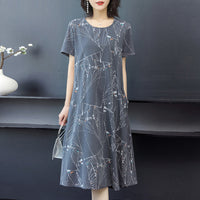 Round Neck Short Sleeve Printed Midi Skirt