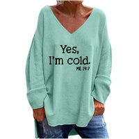 Women's Solid Color And V-neck Loose Casual Long Sleeves Top
