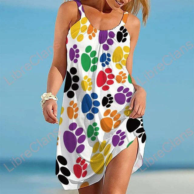 Printed Midi Dress Women's Beach Party
