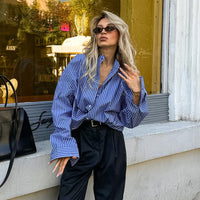 French Style Blue Striped Shirt Design Sense Niche