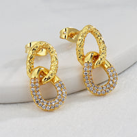 Retro Easy Matching Double Ring Stud Minority Simple Micro Inlaid White Zirconium Delicate Earrings