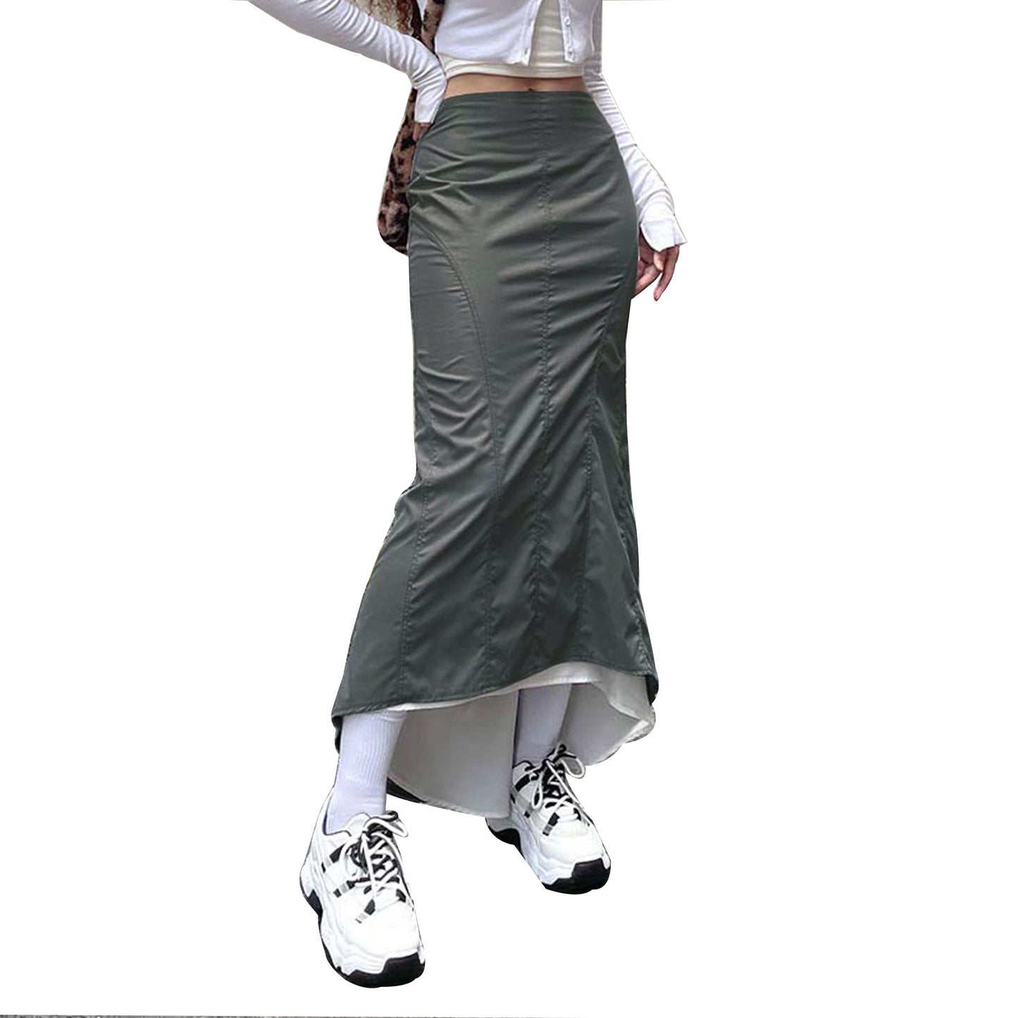 Casual Millennium Style Pleated Irregular Hip Bag Irregular Fishtail Skirt