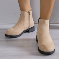 Square Heel Suede Round Buckle Side Zipper Short Tube Female Plus Size