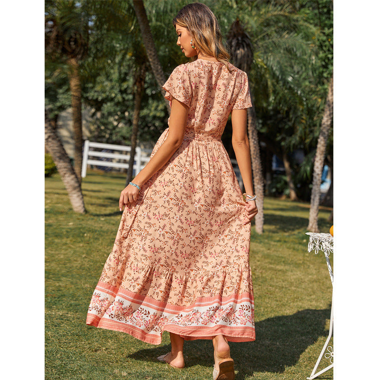 Ruffle Sleeves V-neck Lace Irregular Big Dress