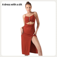 Women's Pure Color Halter Sleeveless Split Dress - Chic Angle