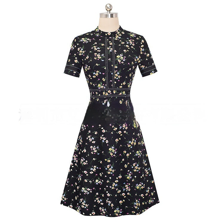 Round Neck Short Sleeve Slim Fit Slimming Elegant Graceful Business Dress