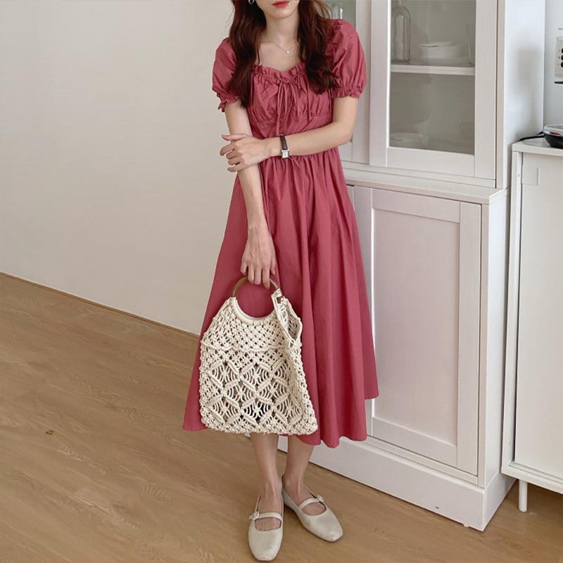 Square Collar Design Sense Waist Slimming Knee-length Skirt