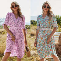 Vacation Style Long Floral Dress Women's Women's A-Line Skirt
