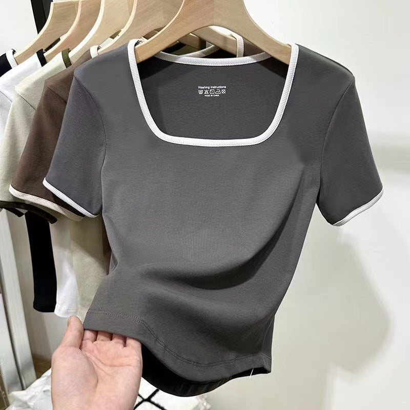 Girl's Short Top Shoulder Bottoming Shirt - Chic Angle