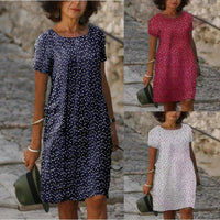 Printed Short Sleeve Round Neck Pullover Midi Dress