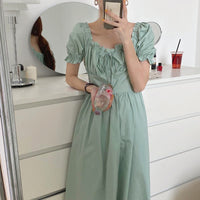 Square Collar Design Sense Waist Slimming Knee-length Skirt