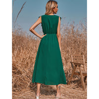 Solid Color V-neck Maxi Dress