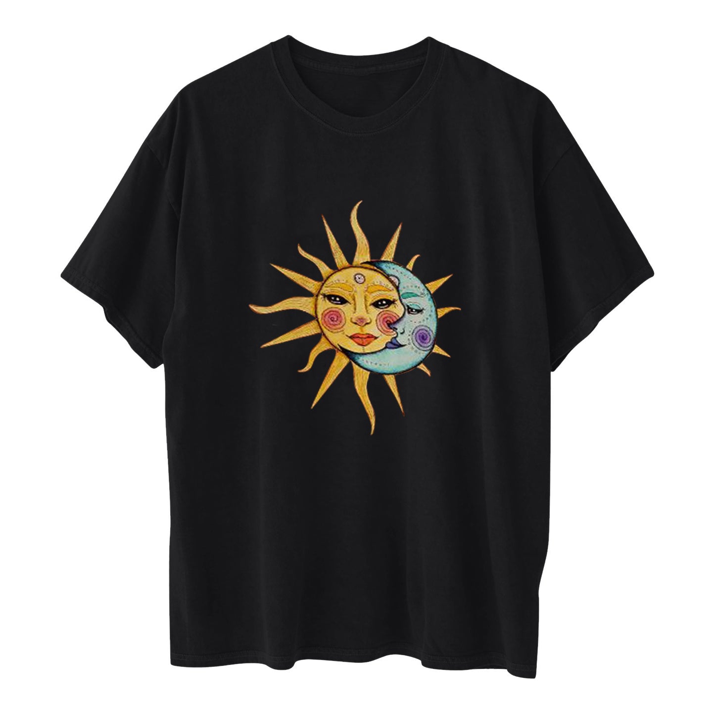 Printed Round Neck Short Sleeve Sun Moon Sun Moon Printed Top Women's T-shirt