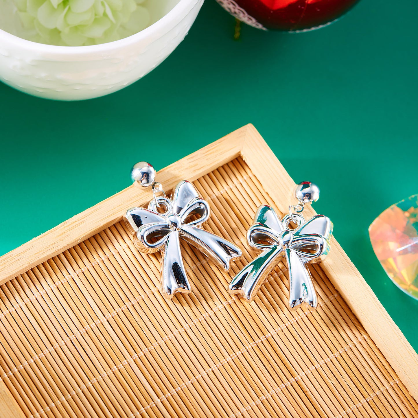 Color Bow Stud Earrings Fashion Multicolor