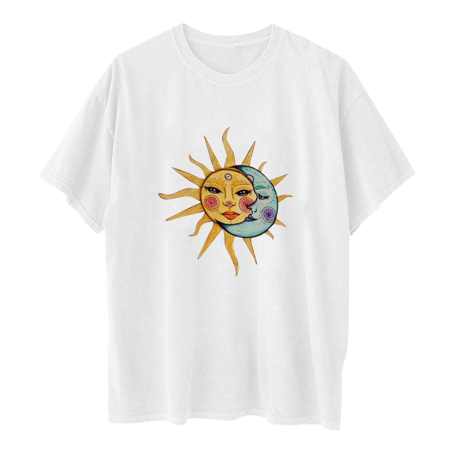 Printed Round Neck Short Sleeve Sun Moon Sun Moon Printed Top Women's T-shirt