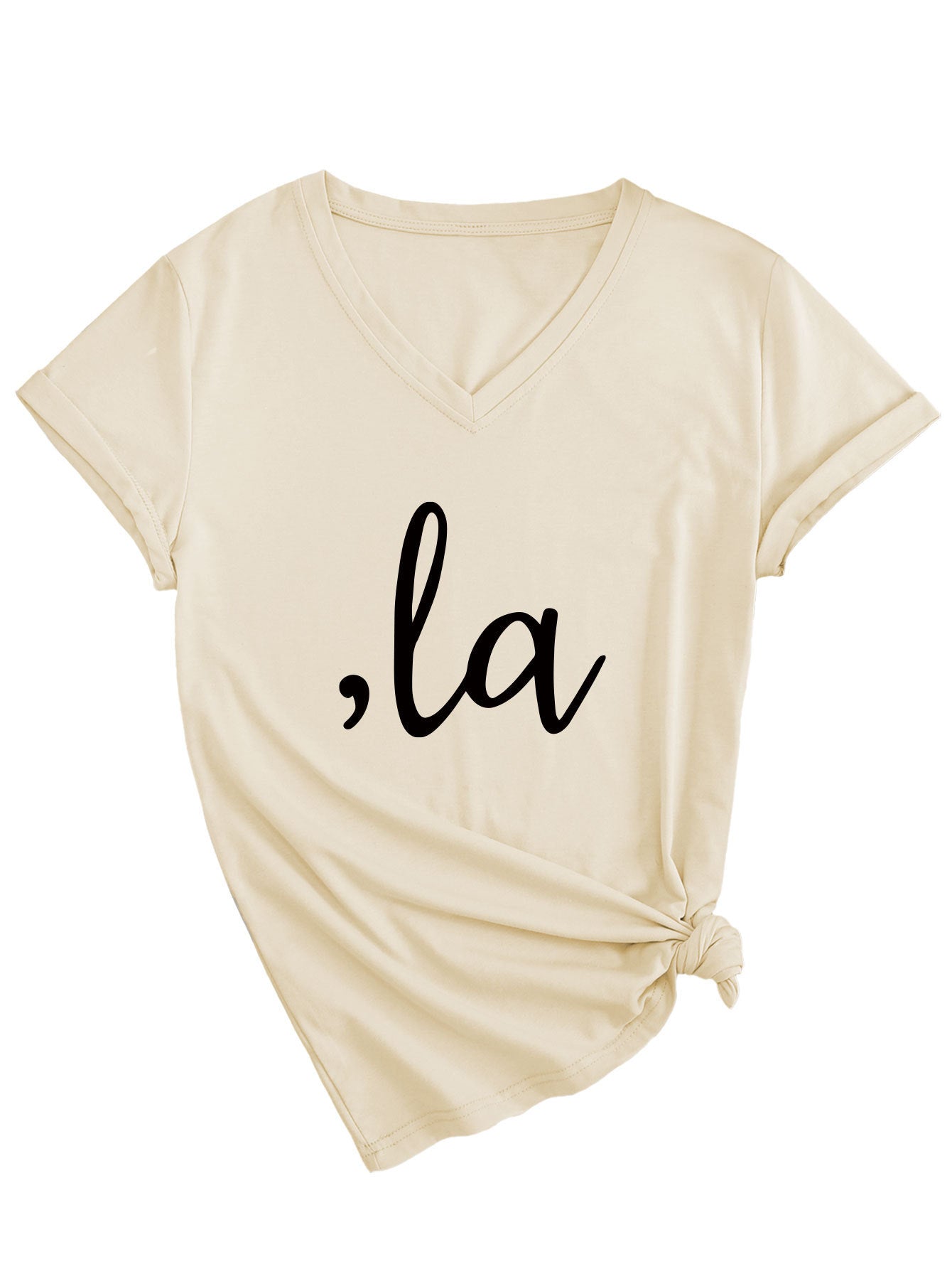 Letter V-neck T-shirt Simple Women