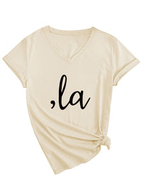 Letter V-neck T-shirt Simple Women