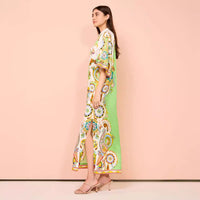 Women's Summer Printing Positioning Satin Split Maxi Dress