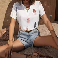 New V-neck Female Animal Print Casual All-match Short-sleeved Top