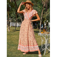 Ruffle Sleeves V-neck Lace Irregular Big Dress