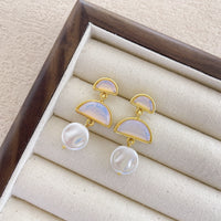 Natural Stone 925 Silver Pin Earrings Multi-layer Semicircle