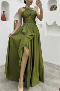 Sleeveless Solid Color Irregular Long Dress  Formal