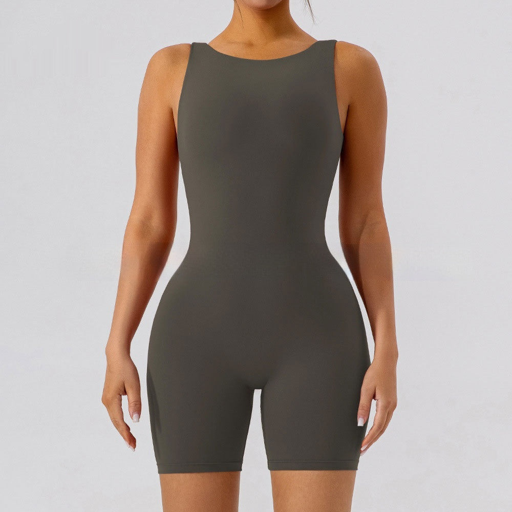 Nude Feel U-shaped Beauty Back Aerial Yoga Suit Peach Hip Pilates Jumpsuit For Women