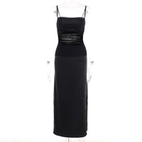 European And American Style Design Sense Temperament Mesh Satin Stitching Fake Two-piece Suspender Dress - Chic Angle