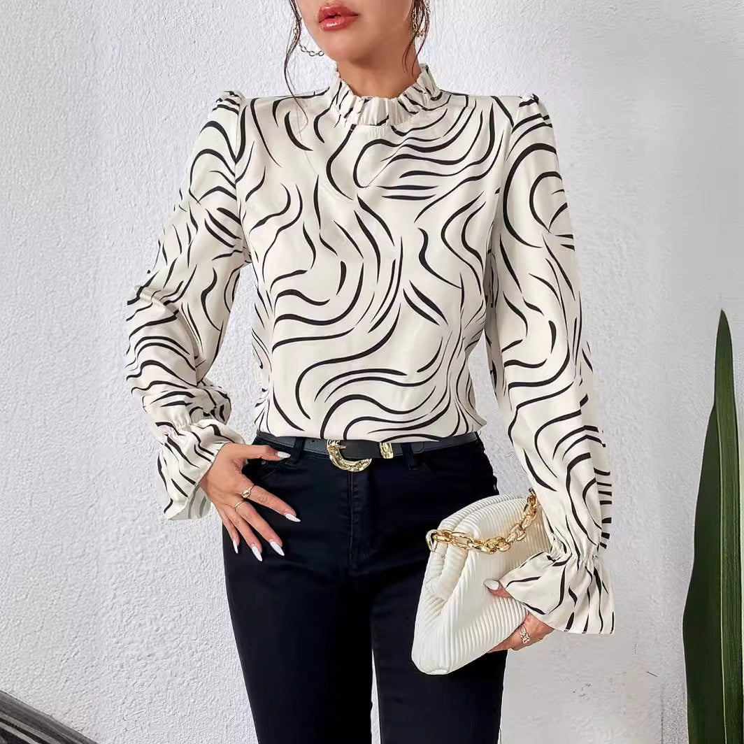 Women's Water Ripple Printed Long-sleeved Top - Chic Angle