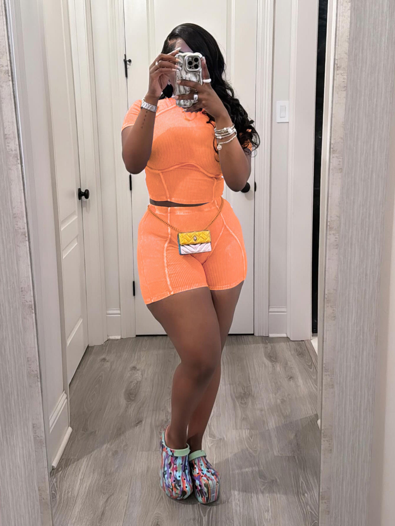 Thread Washed Faded Distressed Two-piece Shorts Suit - Chic Angle