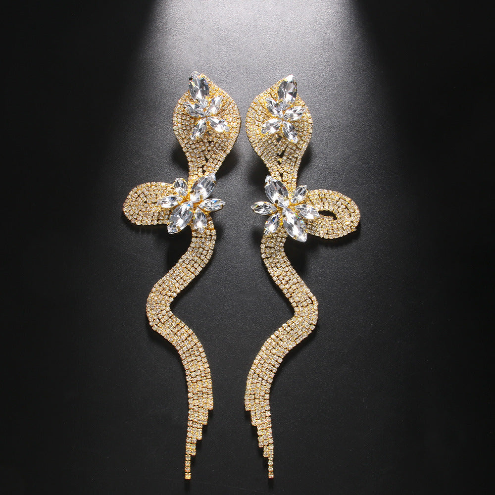 Niche Design Rhinestone Snake Earrings