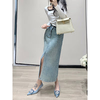 Women's Minimalist Hot Stamping Elastic Denim Skirt