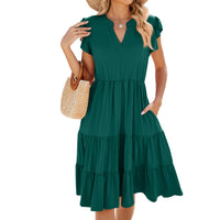 V-neck Loose Short Sleeve Women's Stitching Dress
