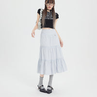 Ice Blue Pleated A- Line Ruffled Tiered Skirt