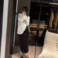 High Waist Sequined Straight Skirt