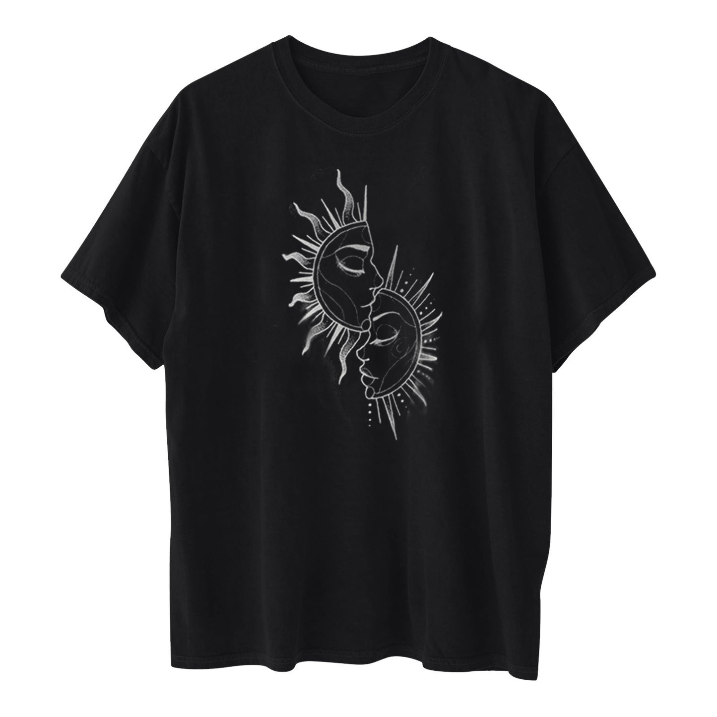 Printed Round Neck Short Sleeve Sun Moon Sun Moon Printed Top Women's T-shirt