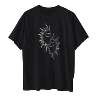 Printed Round Neck Short Sleeve Sun Moon Sun Moon Printed Top Women's T-shirt