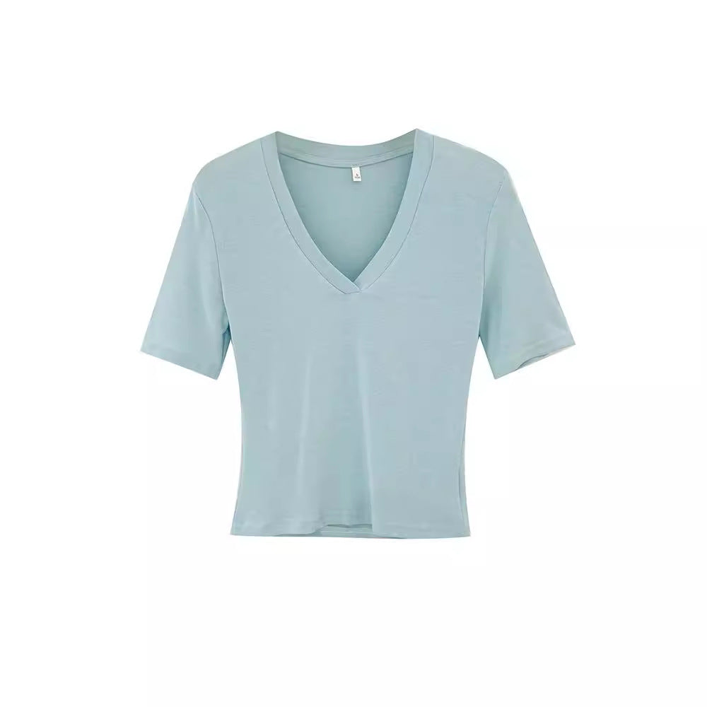 V-neck Shoulder Short-sleeved T-shirt Women's Fashion Small Top