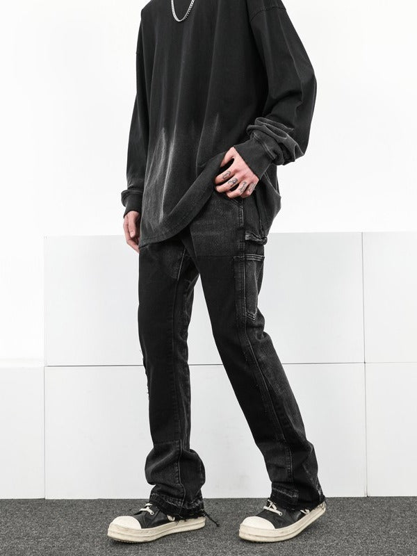 Black Bootcut Raw Hem Jeans Male