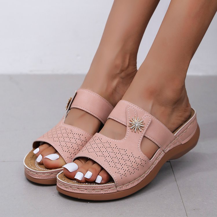 Embroidered Fish Mouth Women's Thick Bottom Hollow Sandals