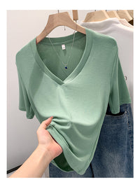 V-neck Shoulder Short-sleeved T-shirt Women's Fashion Small Top
