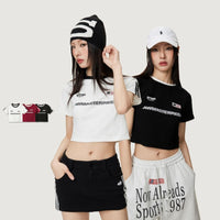 Embroidered Shoulder Short Top For Women High Waist Retro