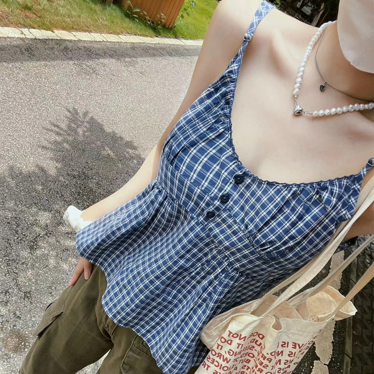 Three-button Plaid Camisole Women's Outer Wear - Chic Angle